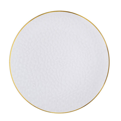 6 Pack | 13inch Clear With Gold Rim Hammered Plastic Charger Plates