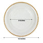 Clear gold glitter acrylic plastic charger plate with beaded rim.