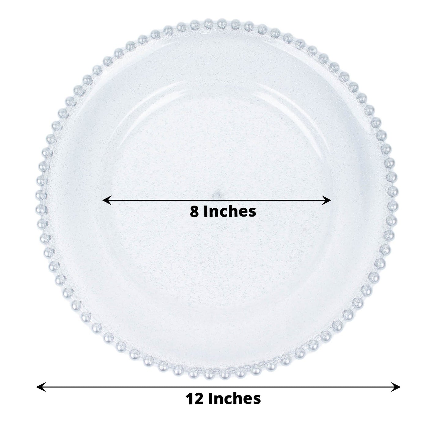 6 Pack | 12inch Clear / Silver Glitter Acrylic Plastic Charger Plates With Beaded Rim