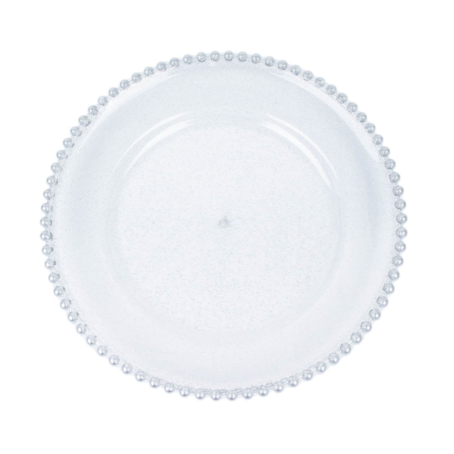 6 Pack | 12inch Clear / Silver Glitter Acrylic Plastic Charger Plates With Beaded Rim