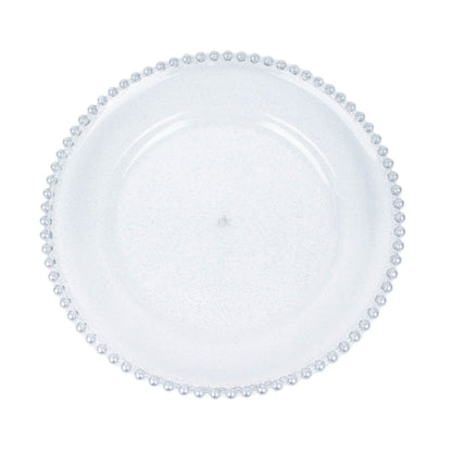6 Pack | 12inch Clear / Silver Glitter Acrylic Plastic Charger Plates With Beaded Rim