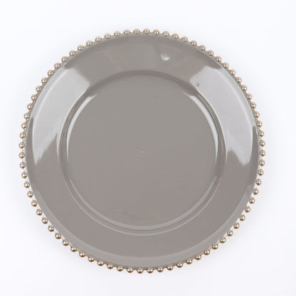 Pack of 6 Acrylic 12 Inch Charcoal Gray & Gold Beaded Rim Plastic Charger Plates
