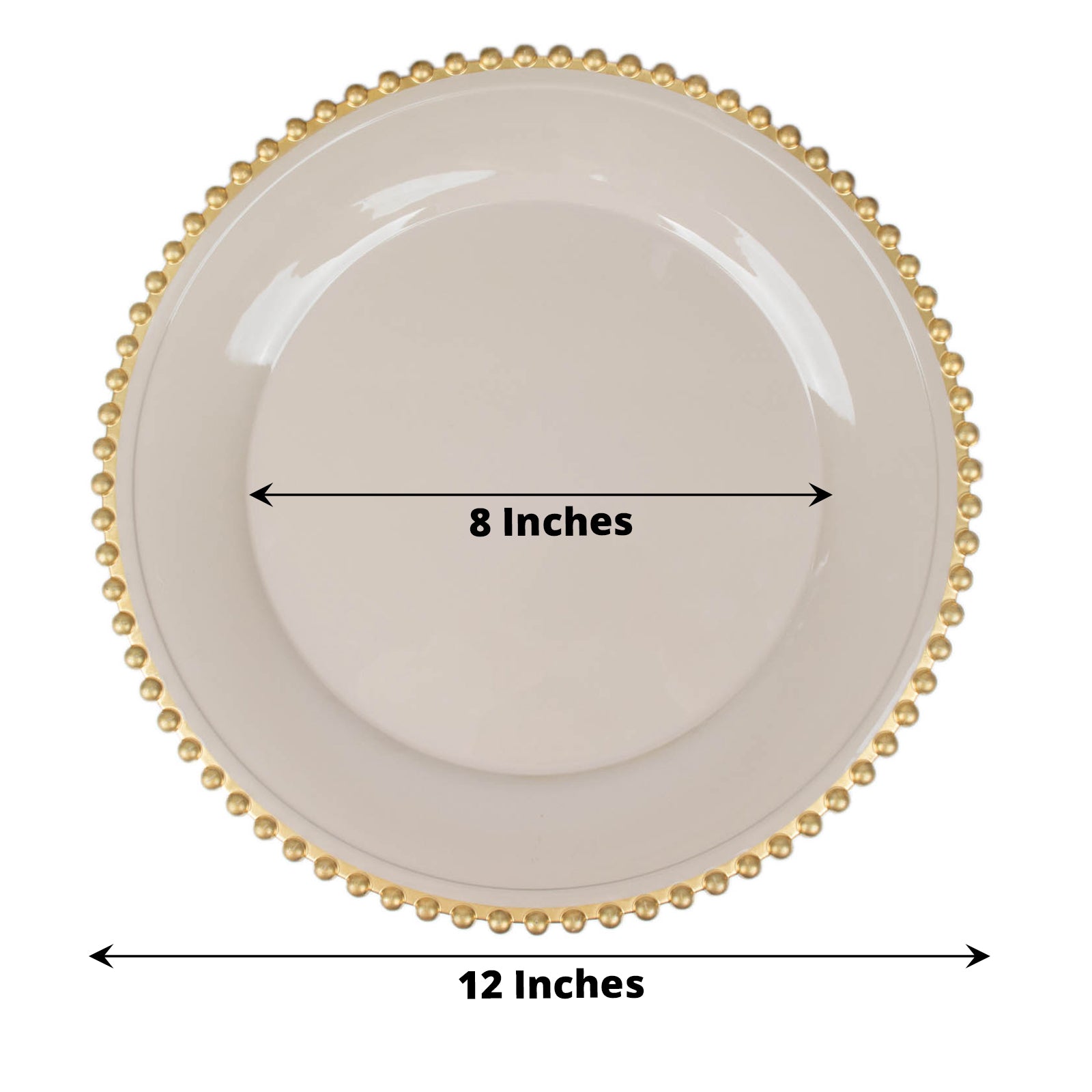 6 Pack | 12inch Taupe / Gold Acrylic Plastic Beaded Rim Charger Plates