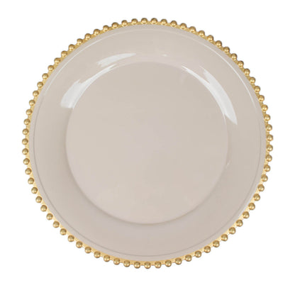 6 Pack | 12inch Taupe / Gold Acrylic Plastic Beaded Rim Charger Plates