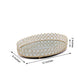 Gold metal crystal beaded oval vanity serving tray, decorative design, 12"x8".