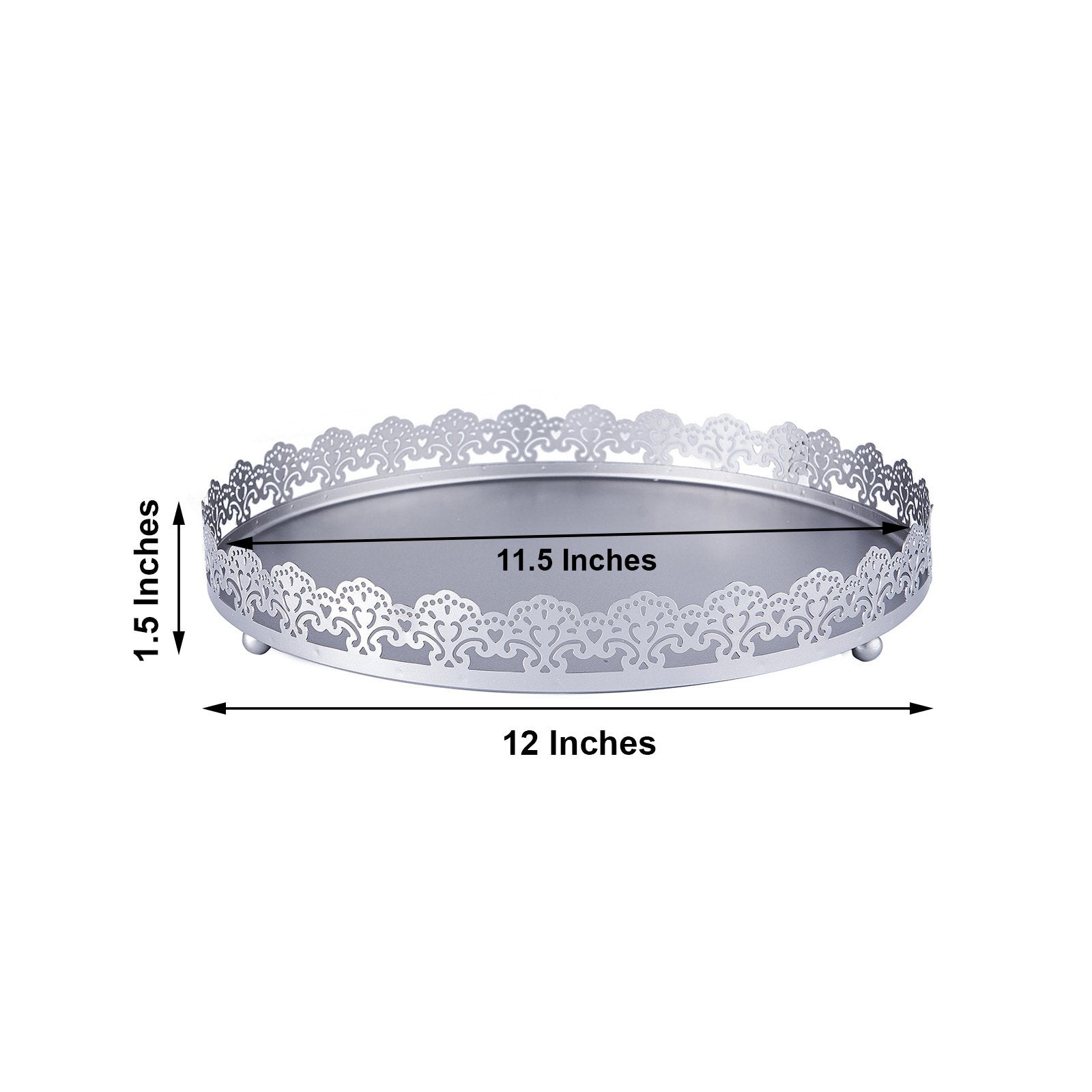 12 Inch Premium Metal Decorative Round Silver Vanity Tray with Embellished Rims