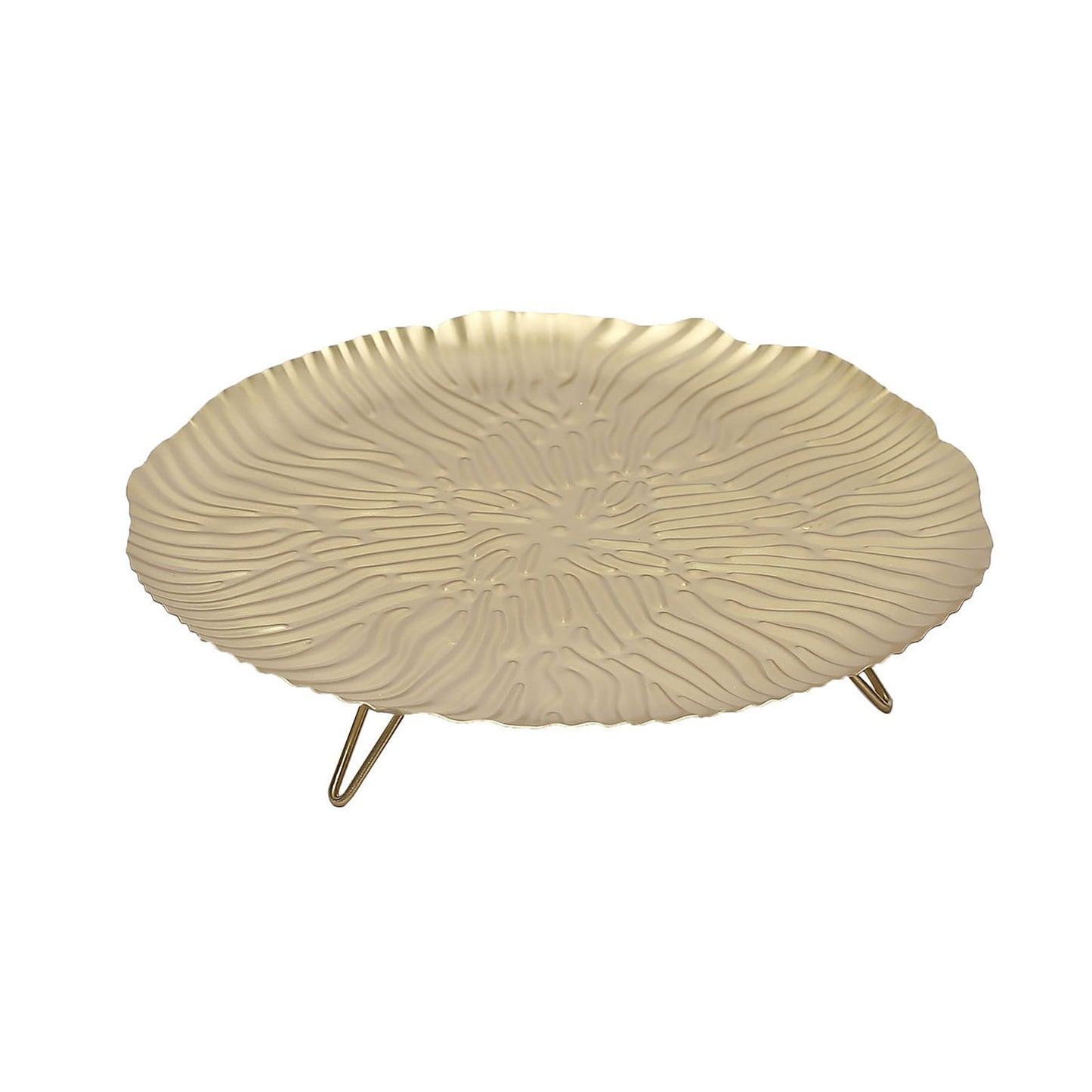 12 Inch Metal Serving and Dessert Display Tray with Gold Wavy Hairpin Legs#whtbkgd