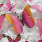Pink butterfly wall decals on a floral background, 12 pack DIY decor.