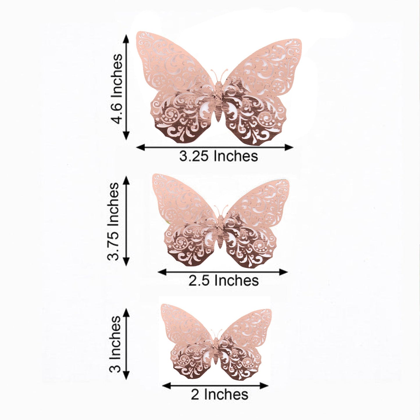 Pack Of 12 3D Rose Gold Butterfly Mural Stickers Wall Cake