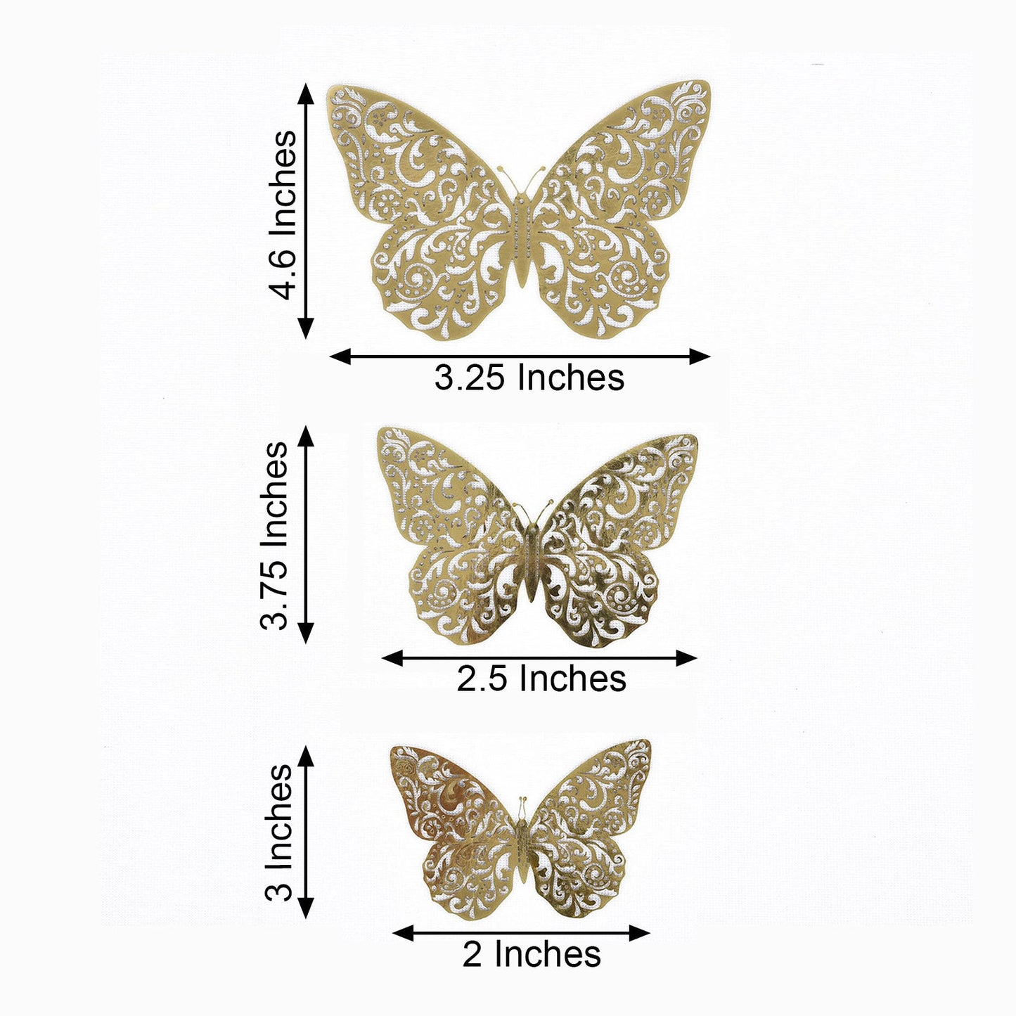 Gold Butterfly 3D Wall Decals 12 Pack Metallic Finish DIY Mural Stickers