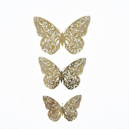12 Pack Butterfly Wall Decals 3D Gold Metallic Finish DIY Mural Stickers