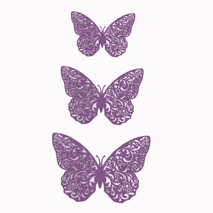 12 Pack Of 3D Purple Butterfly Wall Stickers Cake Décor