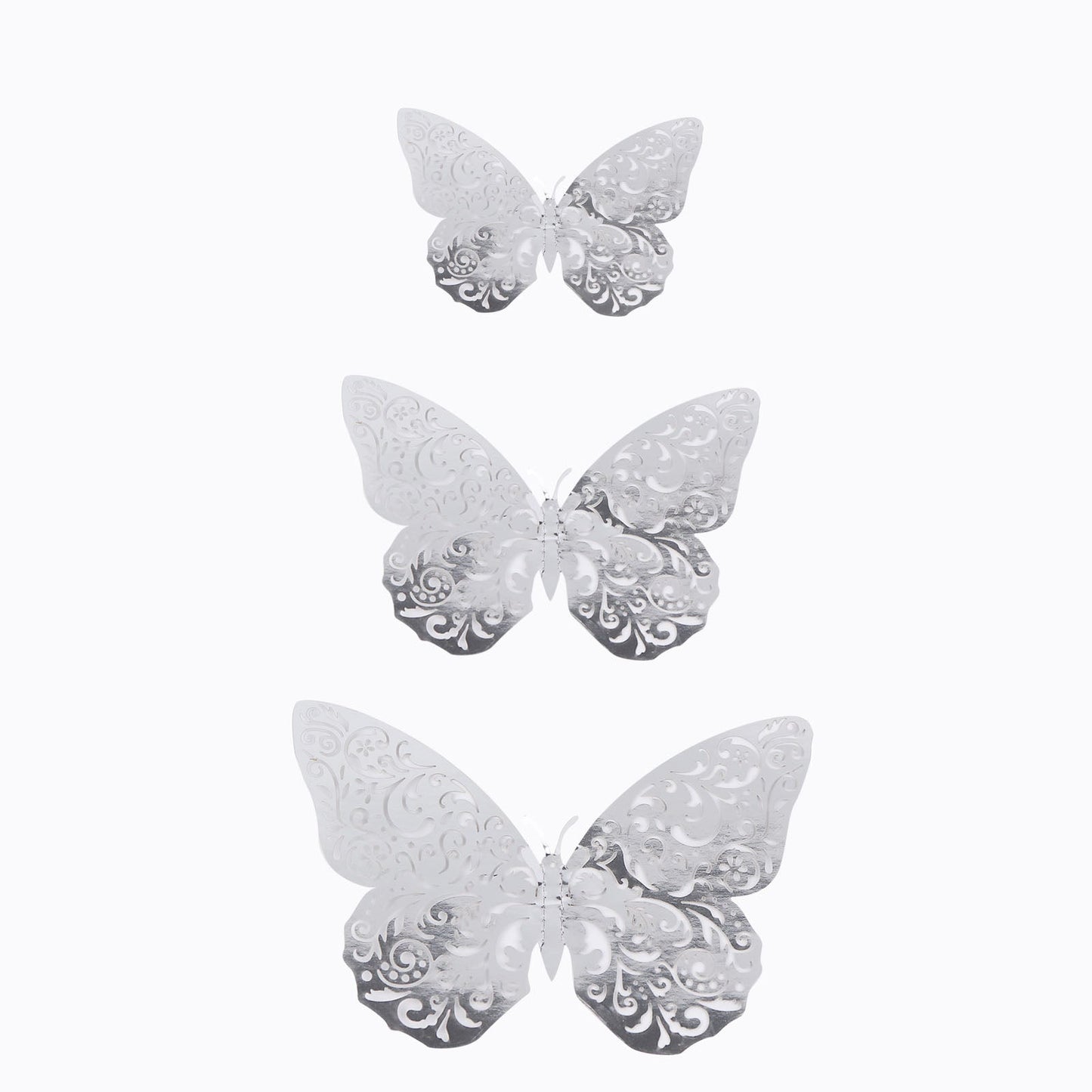 12 Pack Of 3D Silver Butterfly Wall Stickers Cake Décor