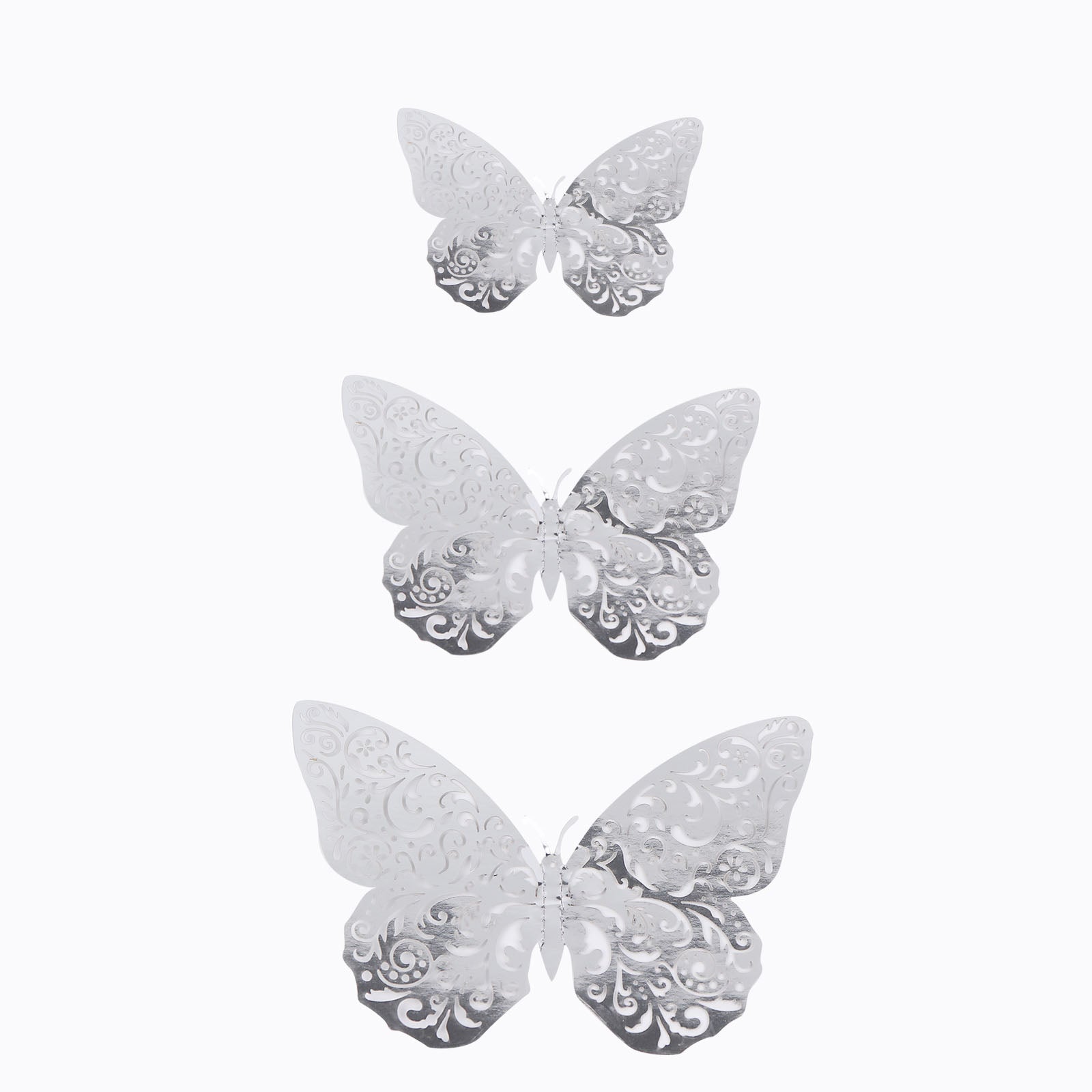 12 Pack Of 3D Silver Butterfly Wall Stickers Cake Décor