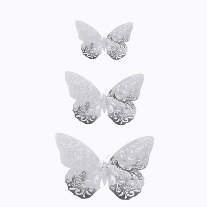 12 Pack Of 3D Silver Butterfly Wall Stickers Cake Décor