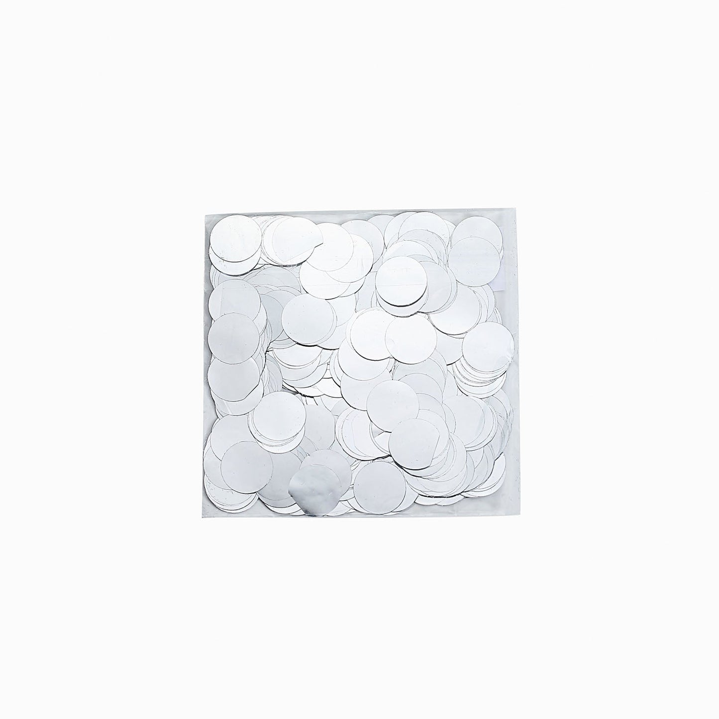 Silver round foil metallic table confetti dots for festive decor.