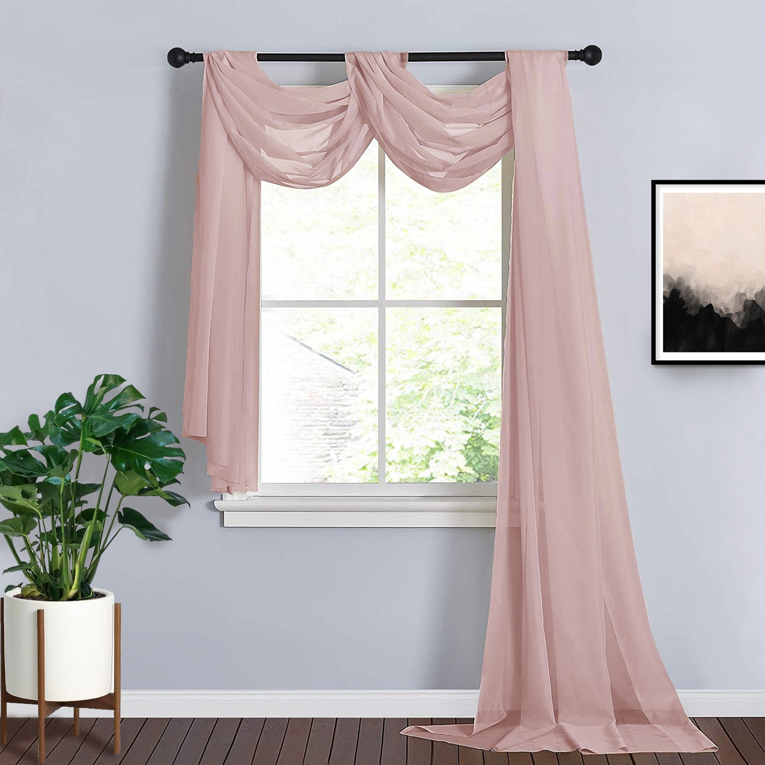 Window Scarf Valance In Blush Rose Gold Organza 18 Feet