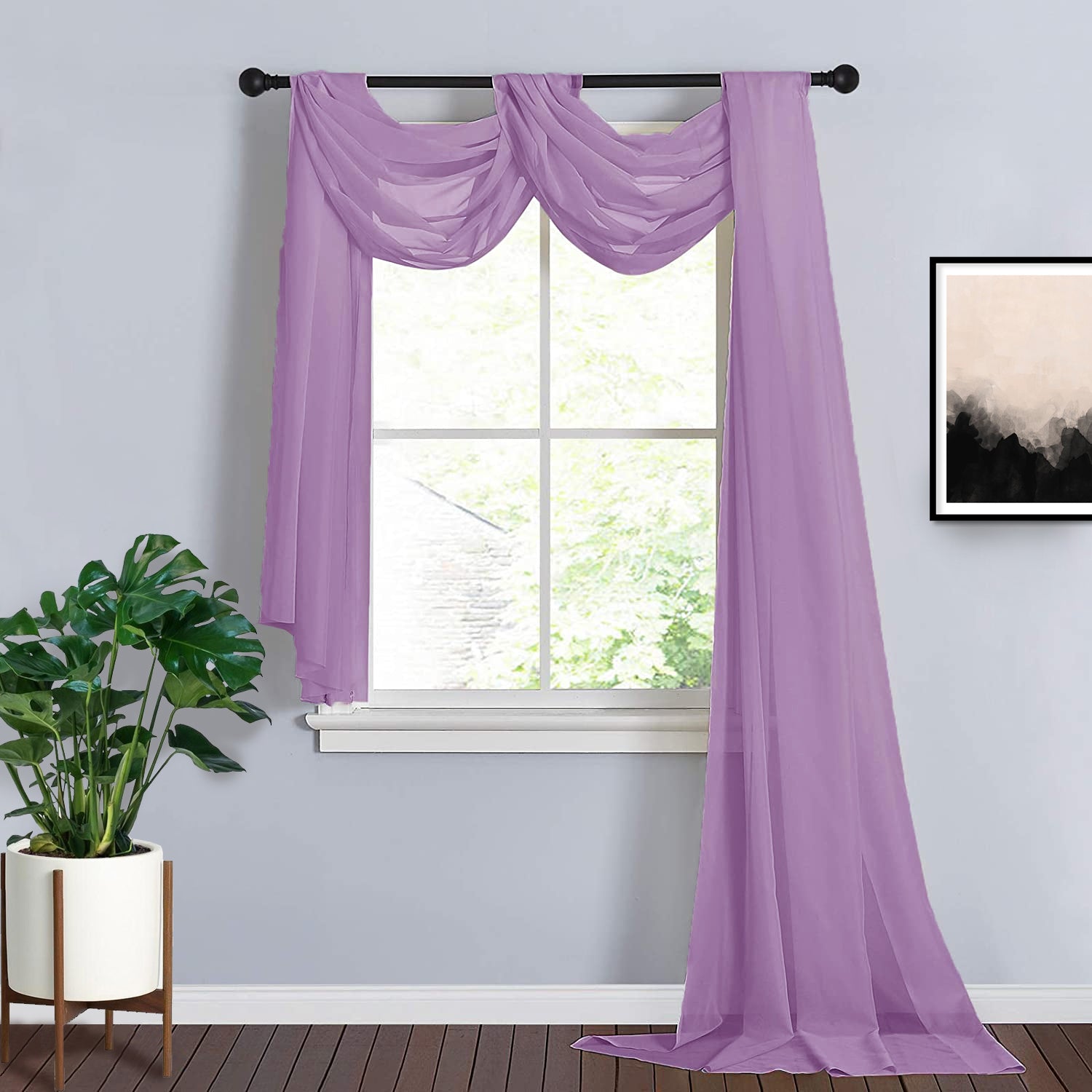 Sheer Organza Window Scarf Valance In Violet Amethyst 18 Feet