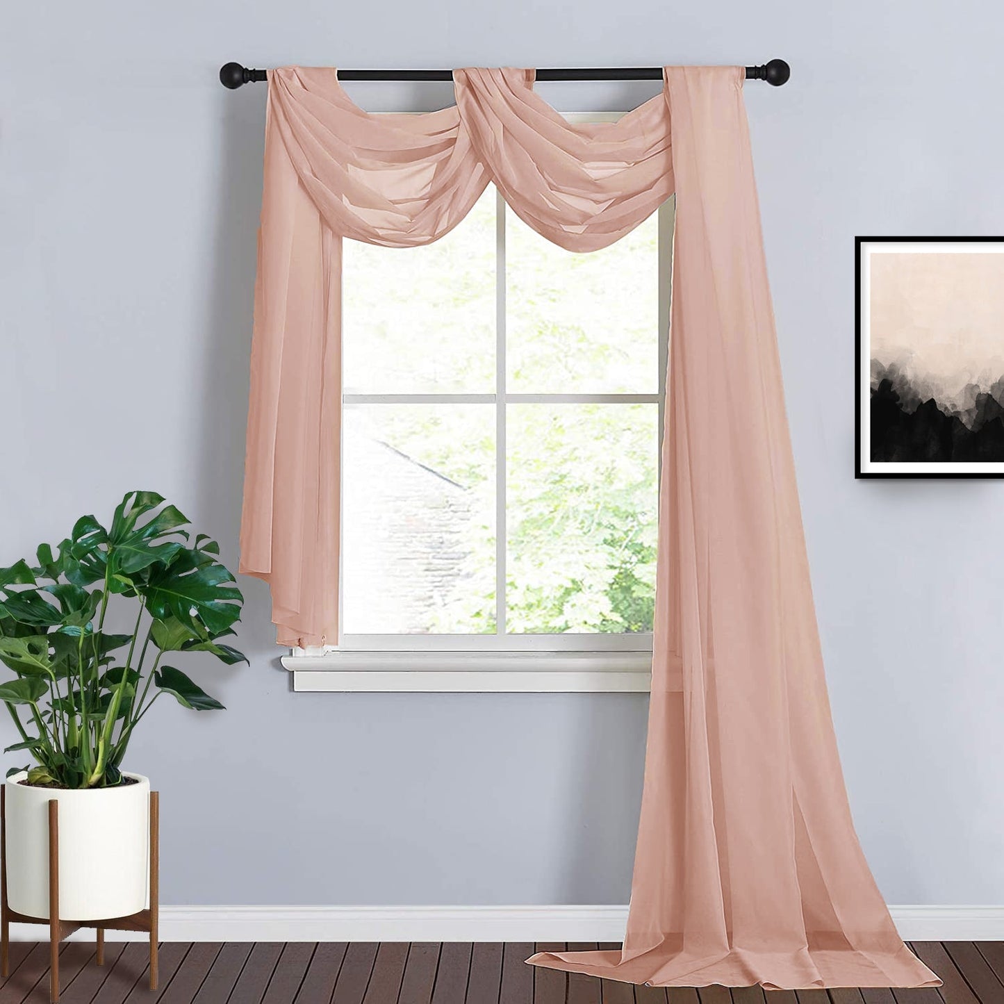 Dusty Rose 18 Feet Arch Drapery Sheer Organza Fabric Window Scarf Valance 