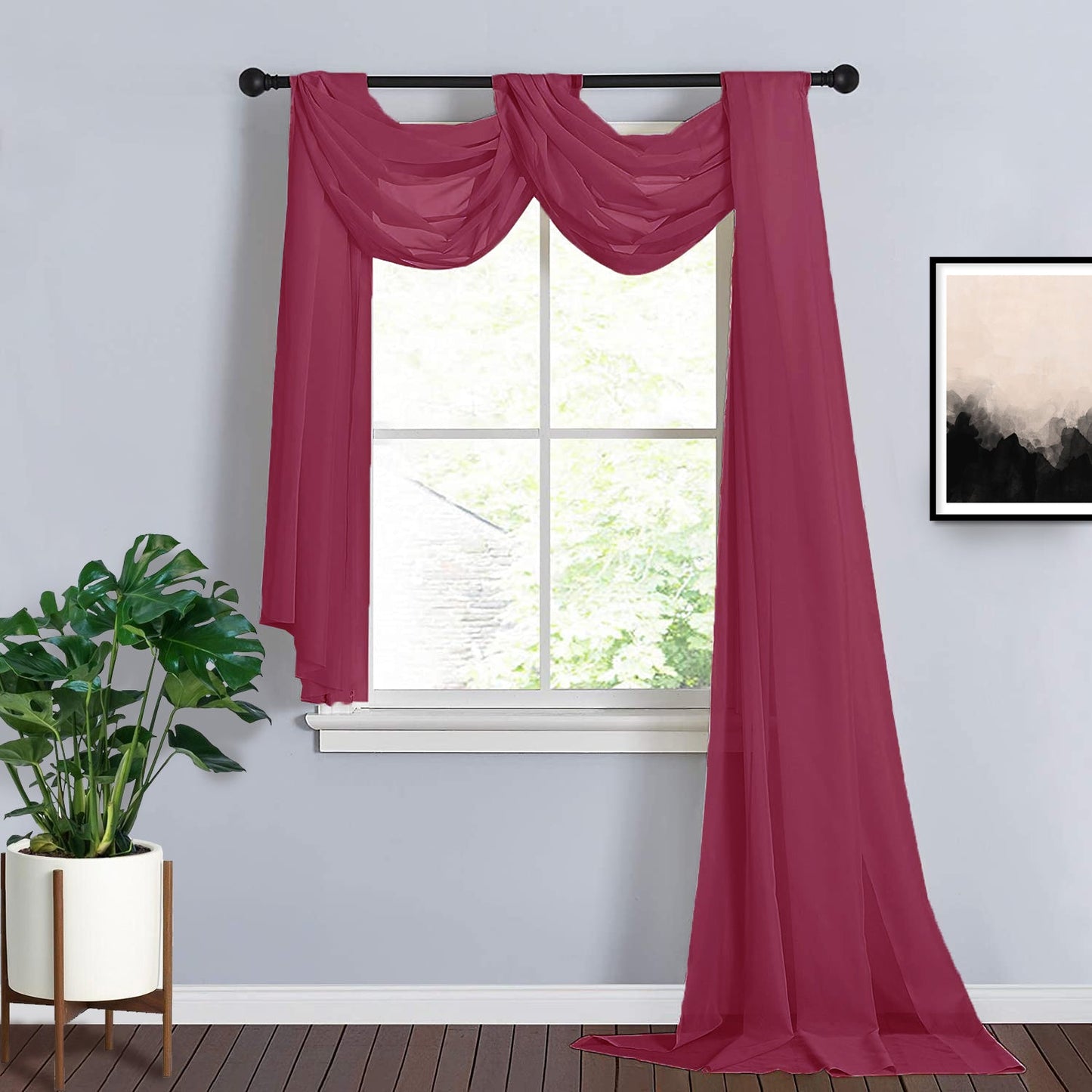 Burgundy Window Scarf Valance Made Of Sheer Organza 18 Feet