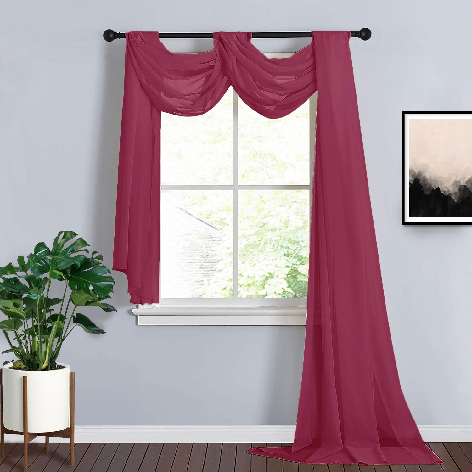 Burgundy Window Scarf Valance Made Of Sheer Organza 18 Feet