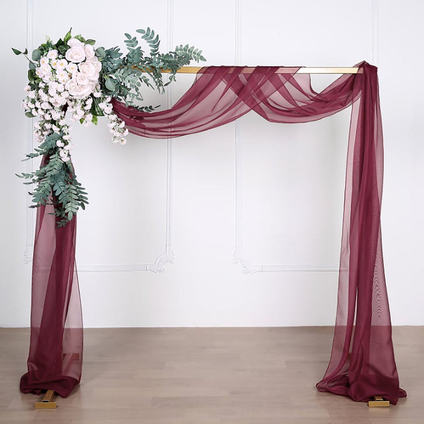 18ft Burgundy Sheer Organza Wedding Arch Drapery Fabric, Window Scarf Valance