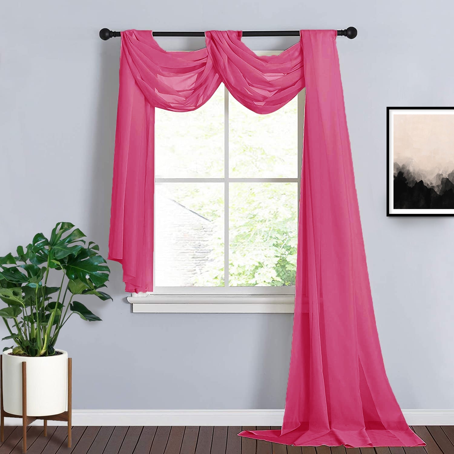 Fuchsia Organza Window Scarf Valance 18 Feet