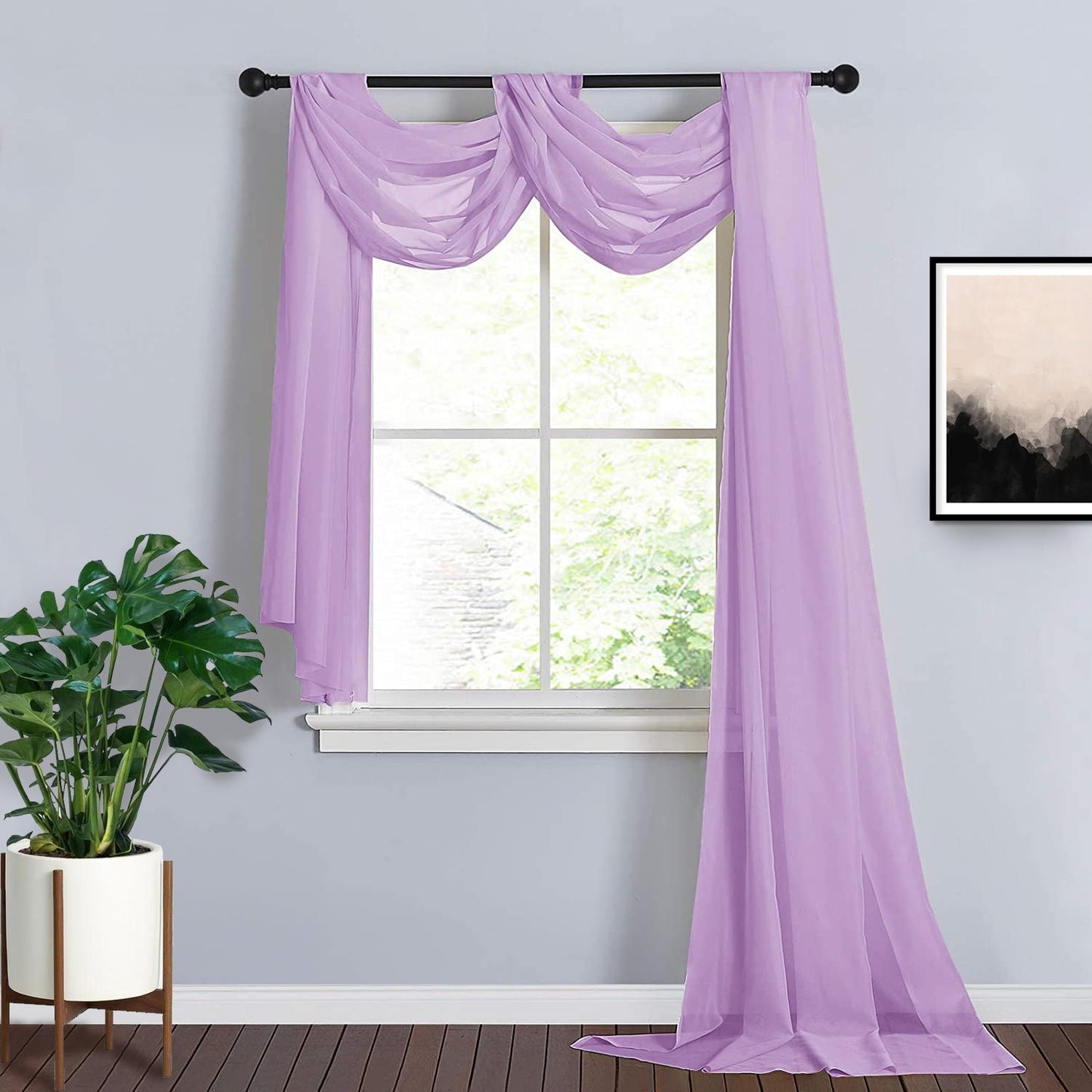 Window Scarf Valance In Sheer Organza Lavender 18 Feet