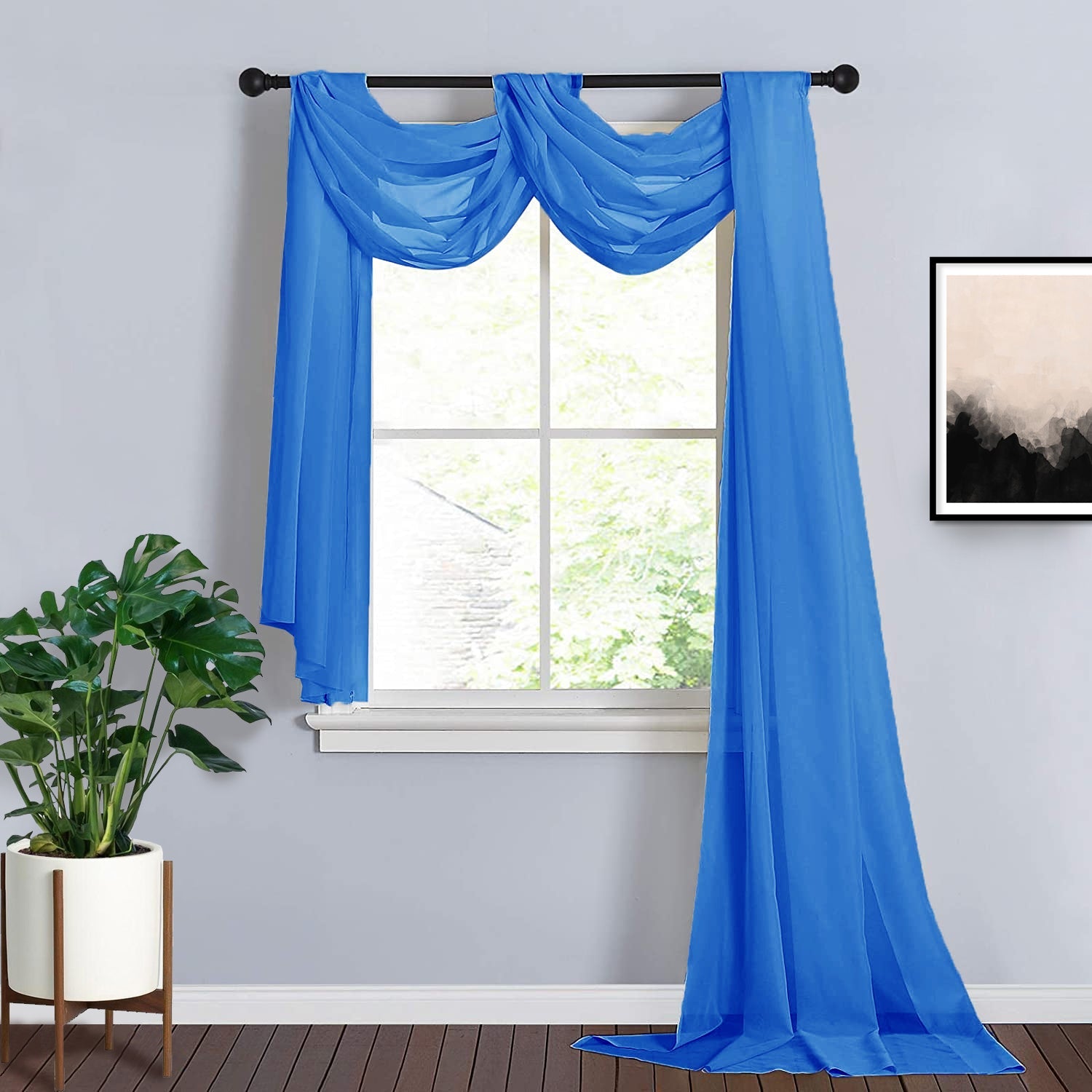 Window Scarf Valance In Royal Blue Sheer Organza 18 Feet