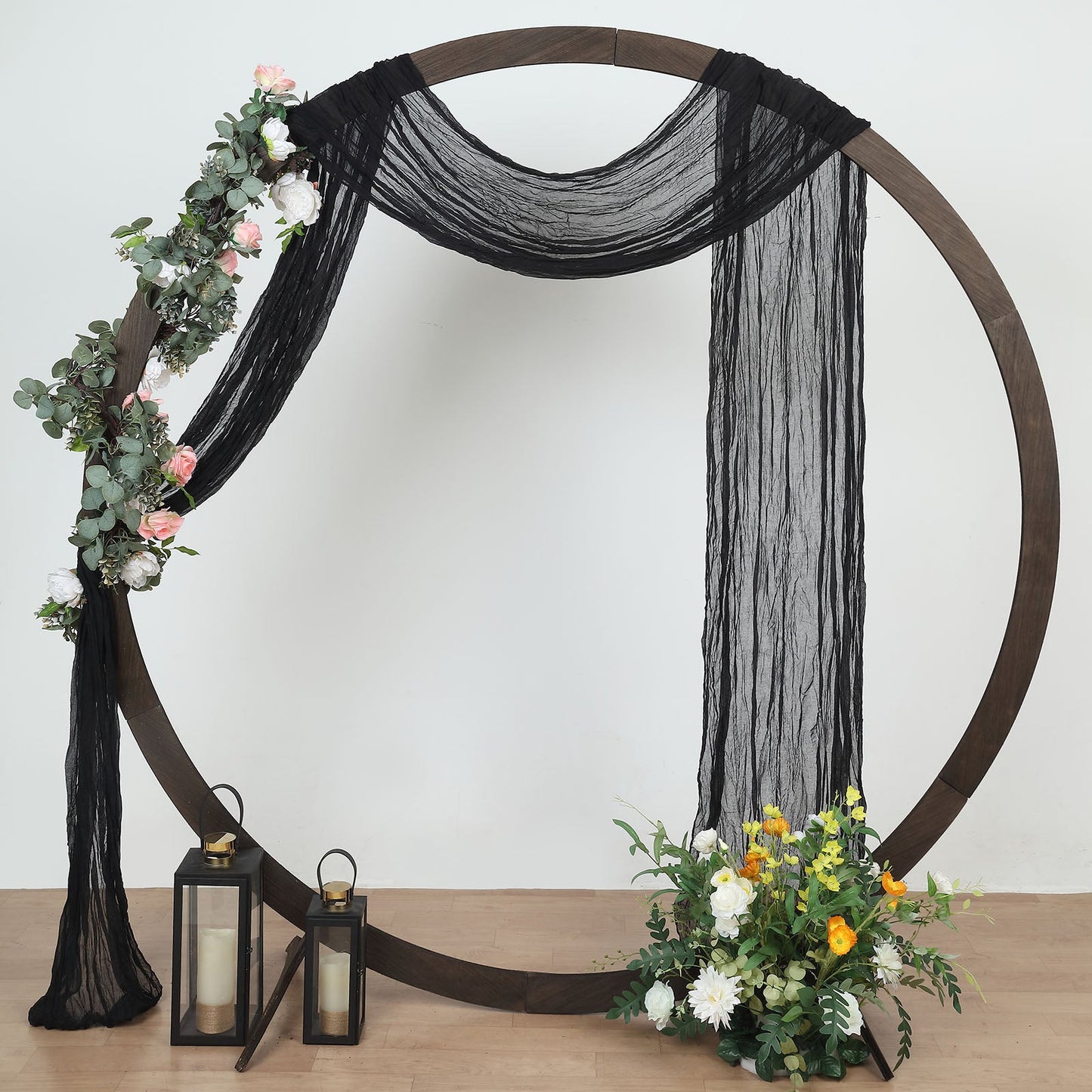20ft Black Gauze Cheesecloth Fabric Wedding Arch Decorations, Window Scarf Valance Drapes, Boho Arbor Curtain Panel