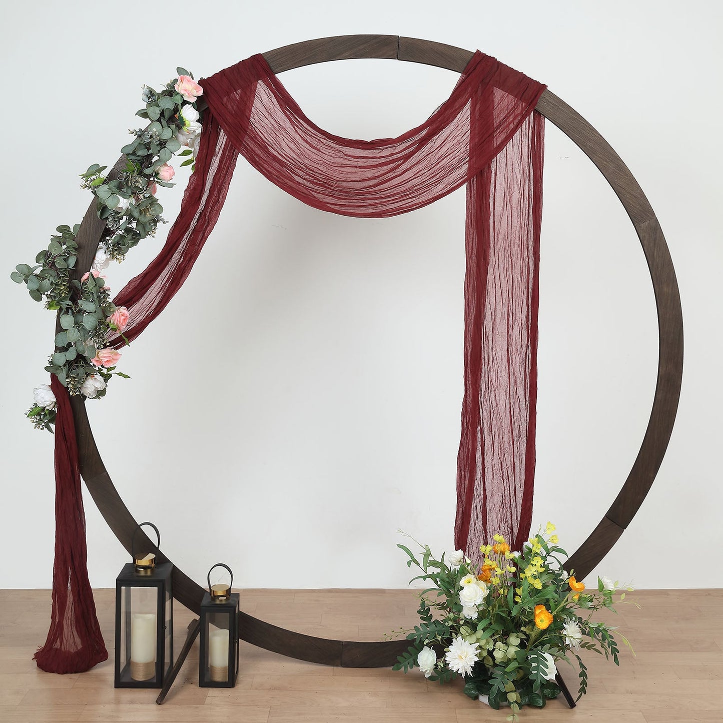 20ft Burgundy Gauze Cheesecloth Fabric Wedding Arch Decorations, Window Scarf Valance Drapes, Boho Arbor Curtain Panel