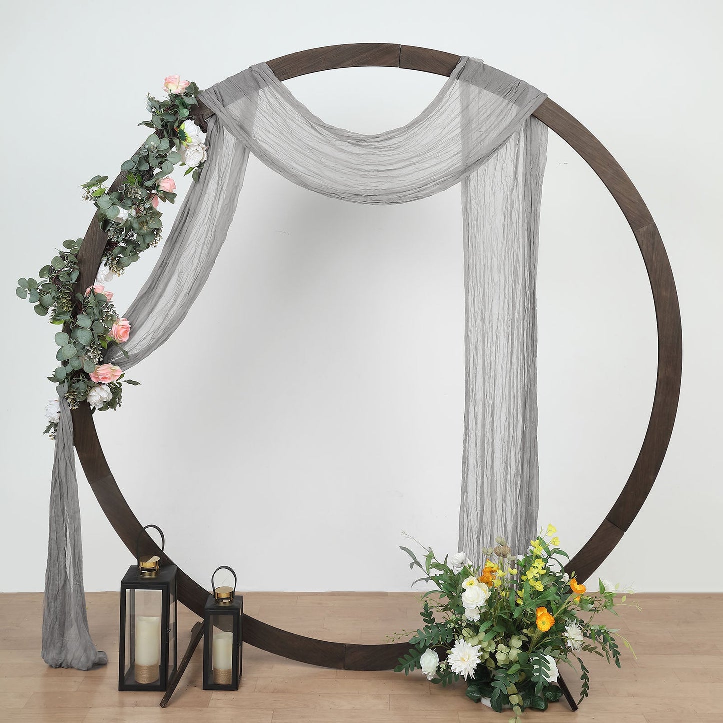 20ft Gray Gauze Cheesecloth Fabric Wedding Arch Decorations, Window Scarf Valance Drapes, Boho Arbor Curtain Panel