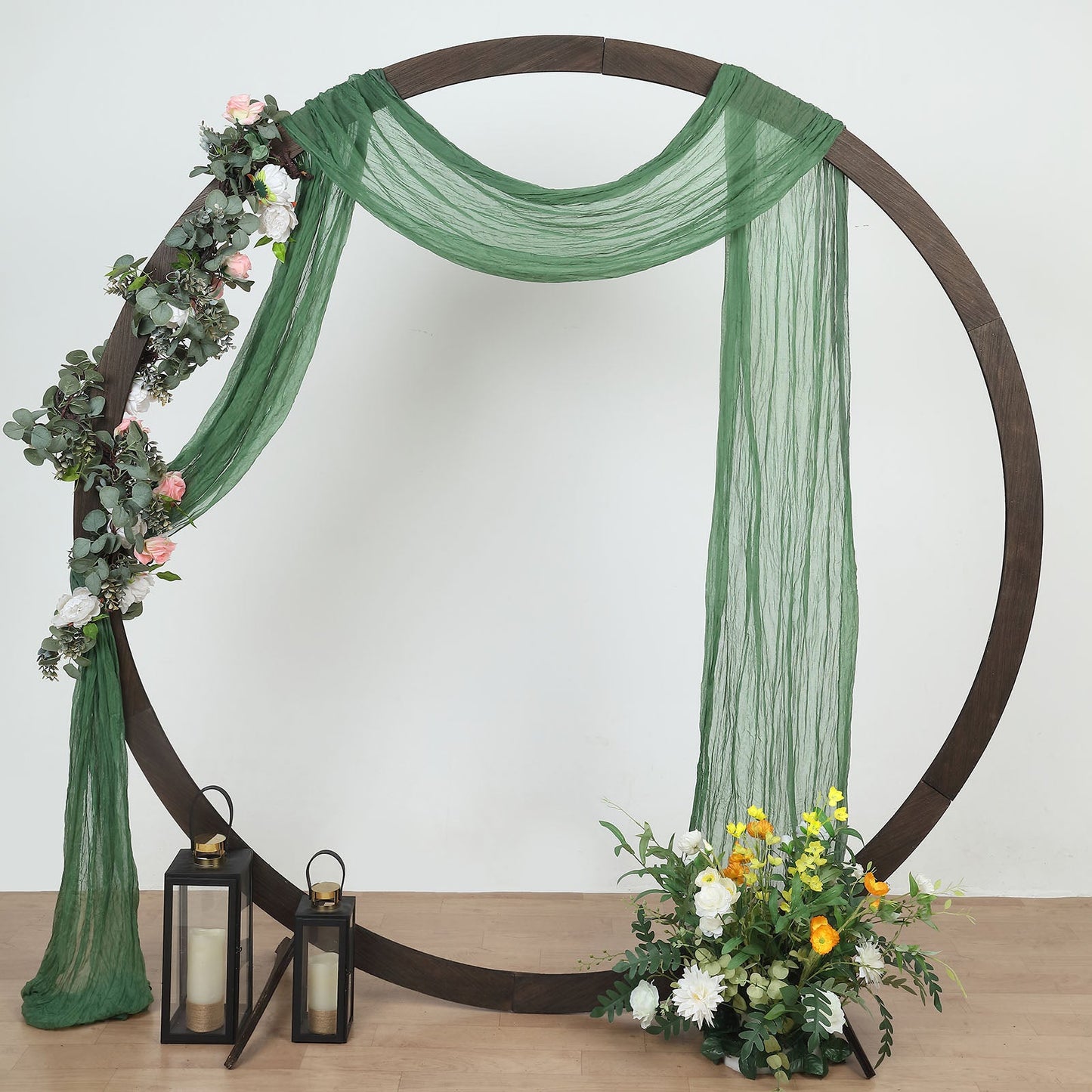 20ft Olive Green Gauze Cheesecloth Fabric Wedding Arch Decorations, Window Scarf Valance Drapes, Boho Arbor Curtain Panel