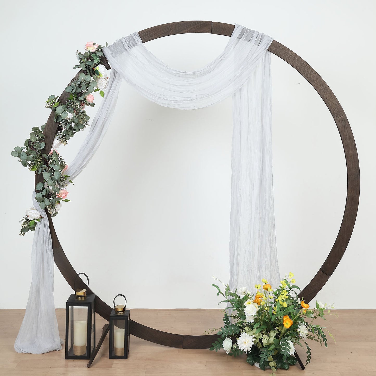 20ft Silver Gauze Cheesecloth Fabric Wedding Arch Decorations, Window Scarf Valance Drapes, Boho Arbor Curtain Panel