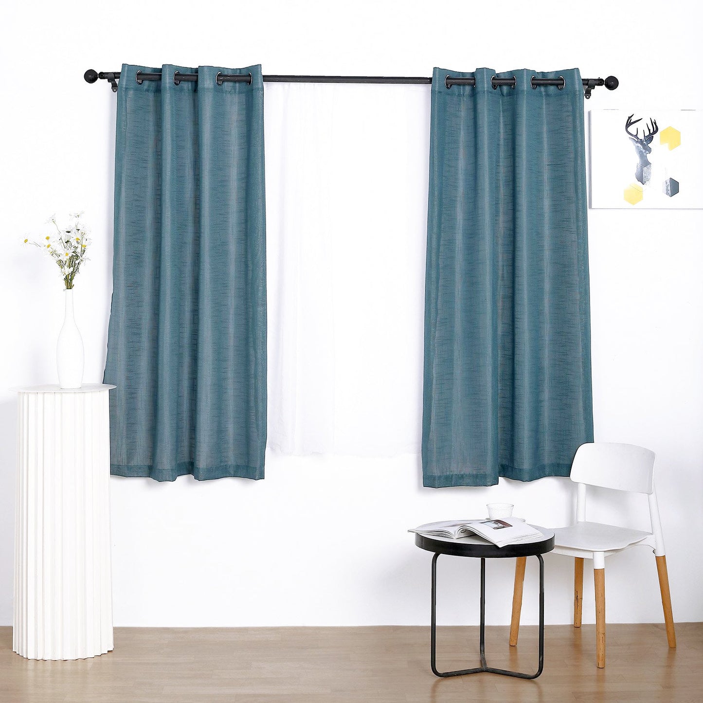 2 Pack Handmade Light Blue Faux Linen Curtains 52"x64", Curtain Panels With Chrome Grommets