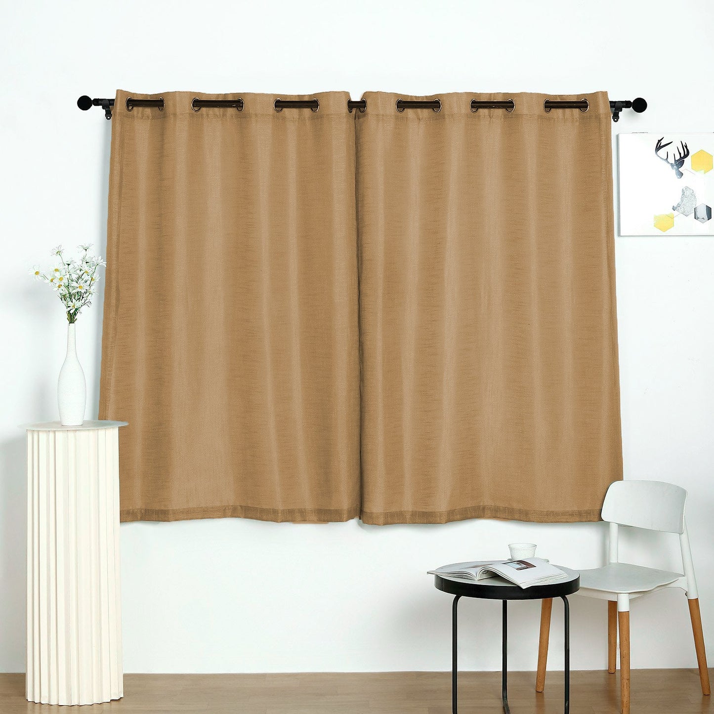 2 Pack Handmade Natural Faux Linen Curtains 52 Inch x 64 Inch With Chrome Grommets