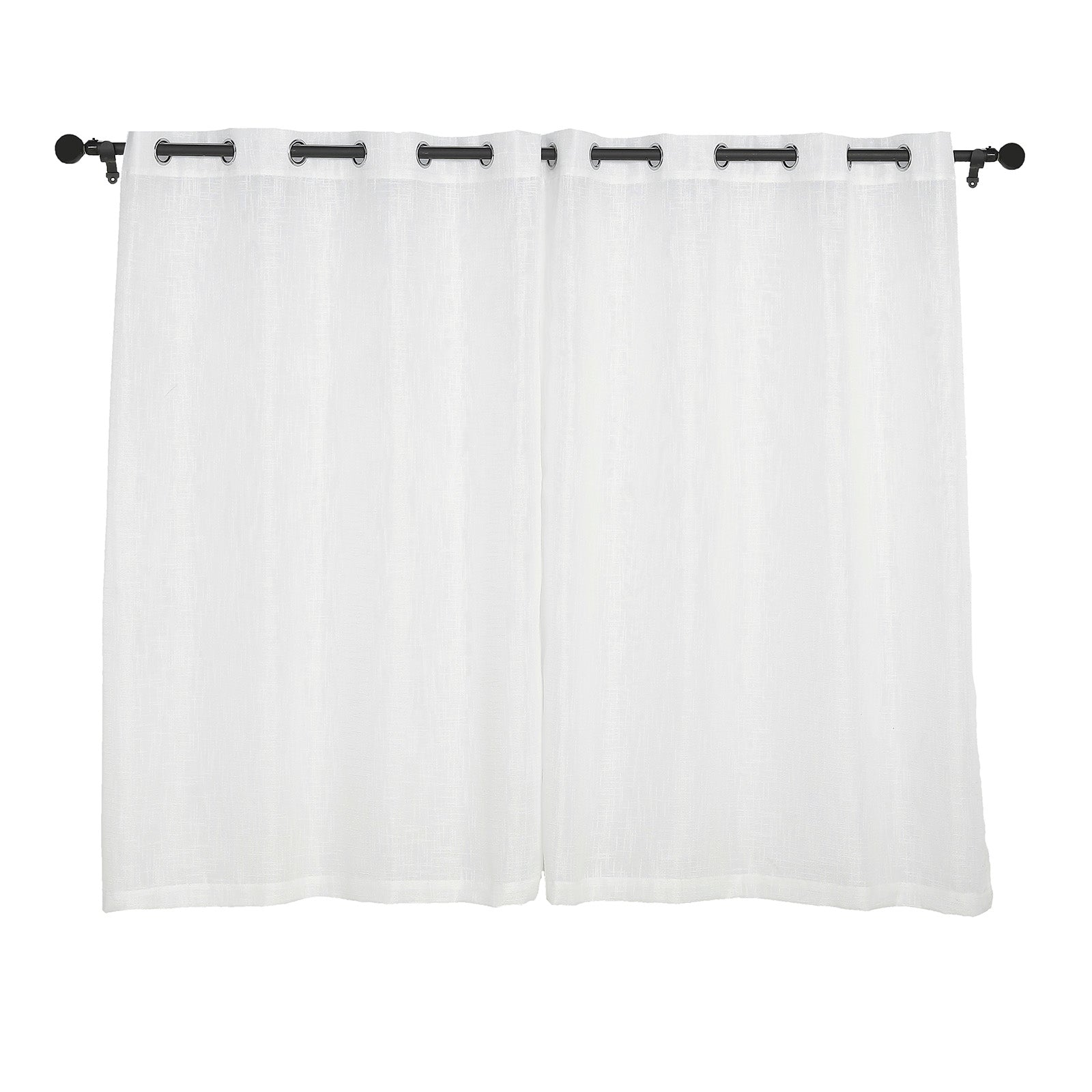 Handmade White Faux Linen Curtains 2 Pack 52 Inch x 64 Inch With Chrome Grommets