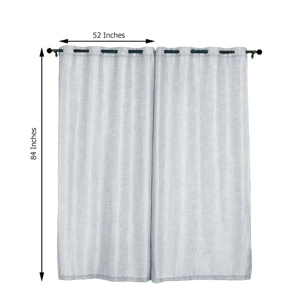 Faux Linen Curtain Panels In Silver 52 Inch x 84 Inch With Chrome Grommets
