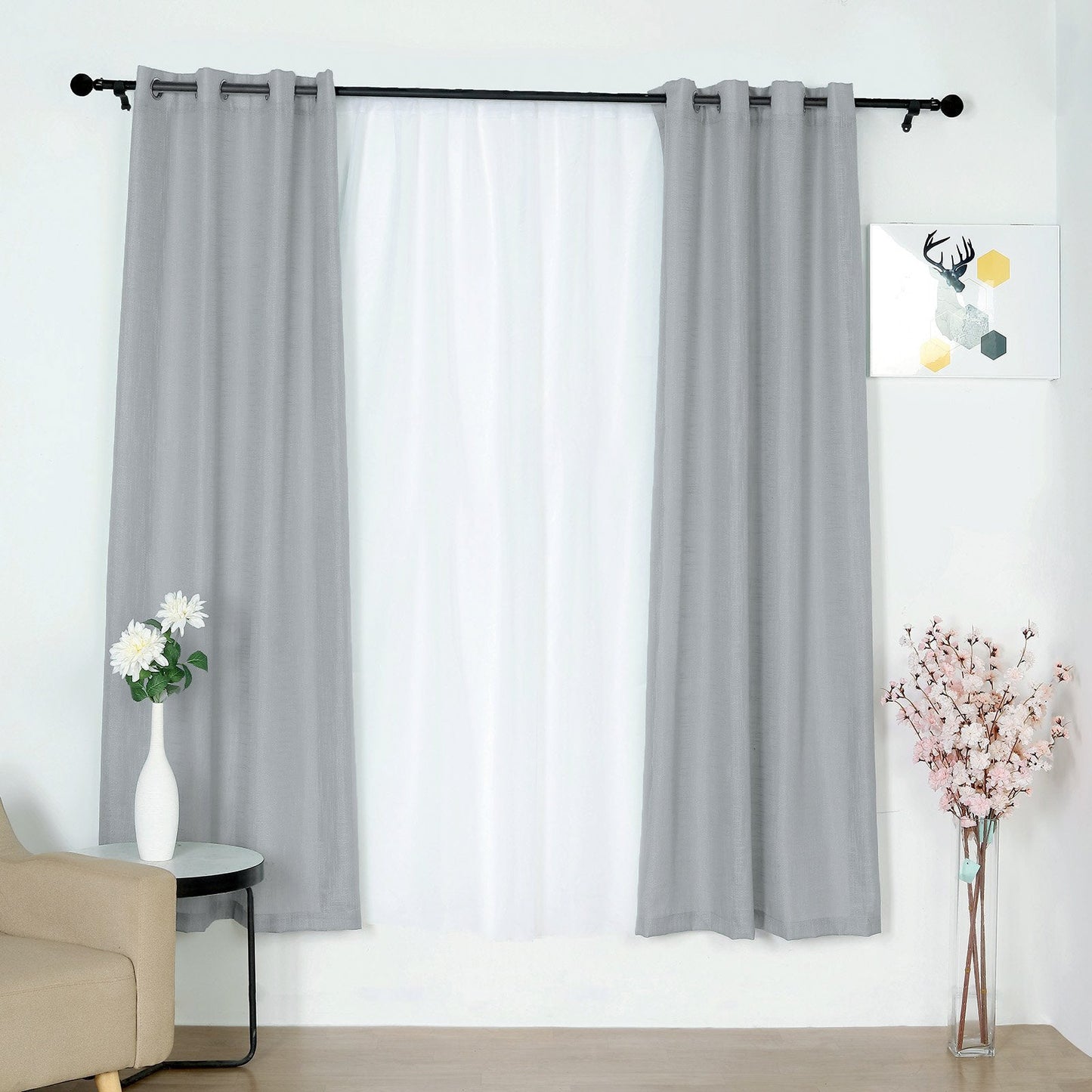 Silver Curtain Panels In Handmade Faux Linen 52 Inch x 84 Inch With Chrome Grommets 2 Pack