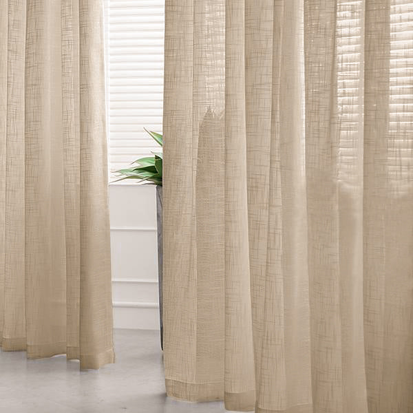 2 Pack | Handmade Beige Faux Linen Curtains 52"x96", Curtain Panels With Chrome Grommets