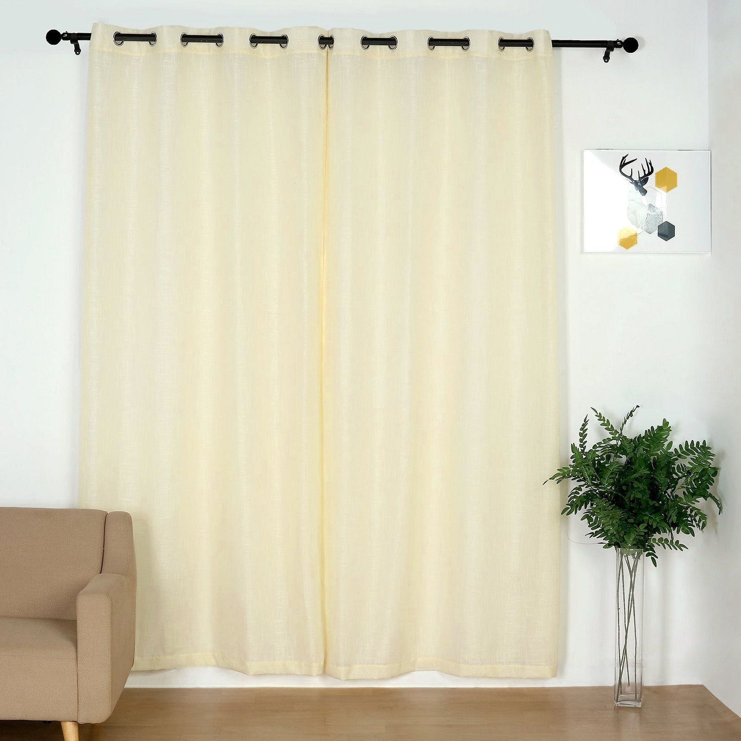 Handmade ivory faux linen curtains with chrome grommets, 52"x96", 2 pack.