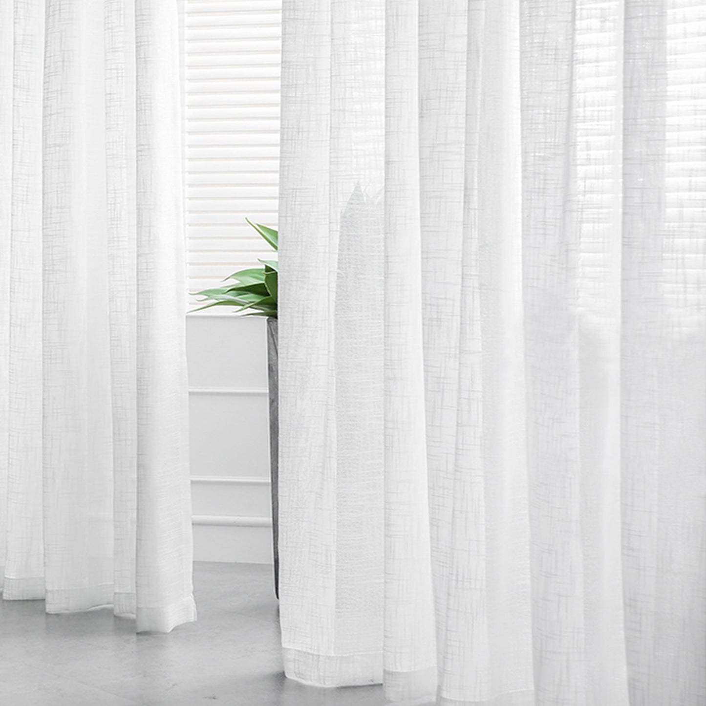 2 Pack | Handmade White Faux Linen Curtains 52"x96", Curtain Panels With Chrome Grommets