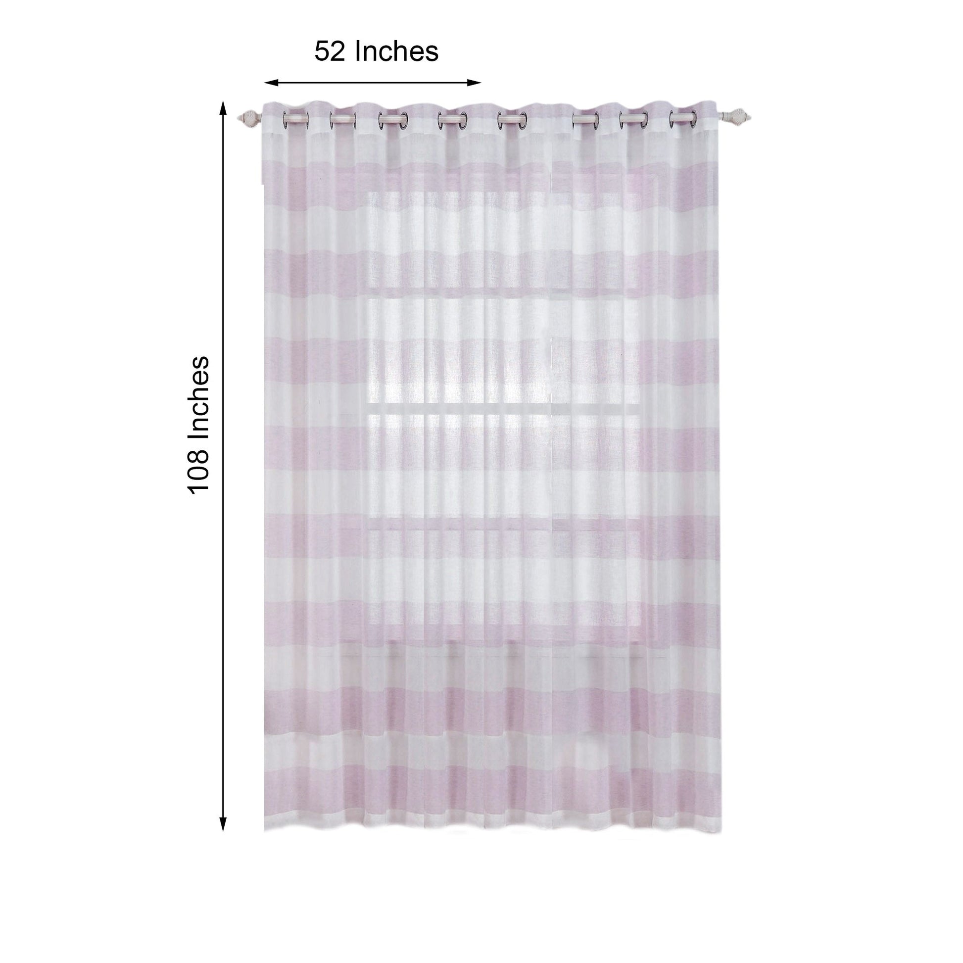 White & Lavender Cabana Print 52 Inch x 108 Inch Faux Linen Curtains Chrome Grommet 2 Pack