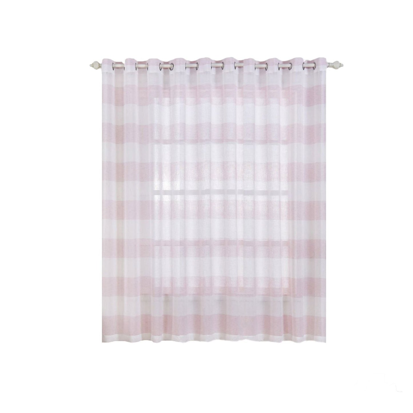2 Curtain Panels In White & Blush Cabana Print Faux Linen With Chrome Grommet 52 Inch x 84 Inch 