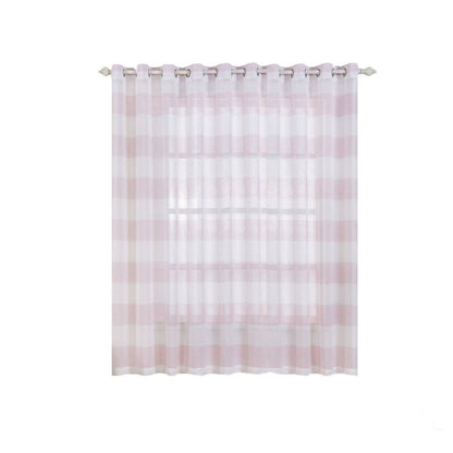 2 Curtain Panels In White & Blush Cabana Print Faux Linen With Chrome Grommet 52 Inch x 84 Inch 