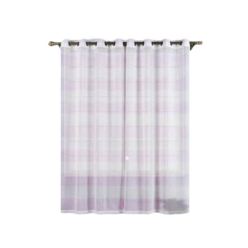 White and lavender lilac cabana print faux linen curtain panel with chrome grommet.