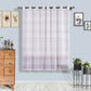 White and lavender lilac faux linen curtain panels with chrome grommet.