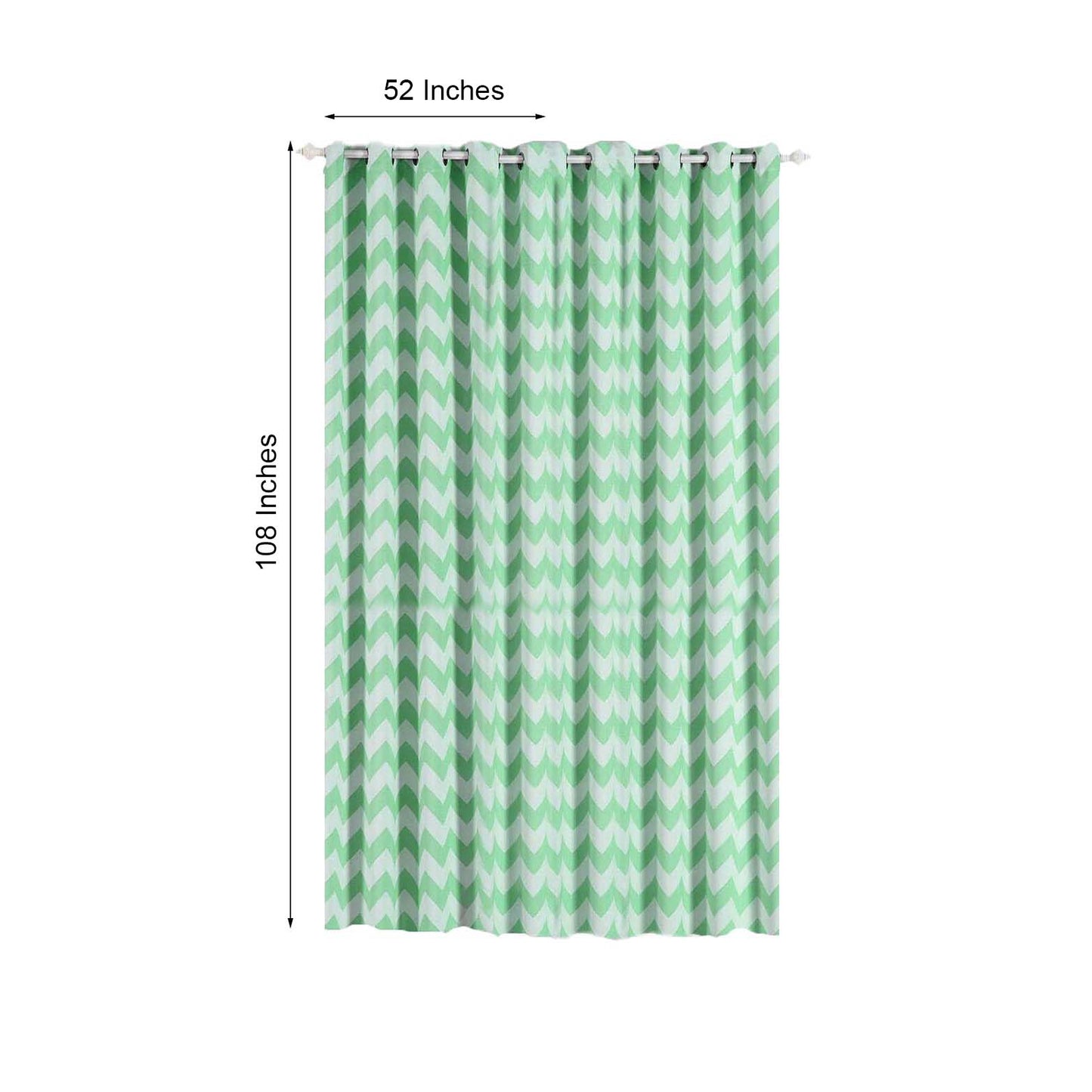 White and mint chevron print blackout curtain panels, 52"x108".