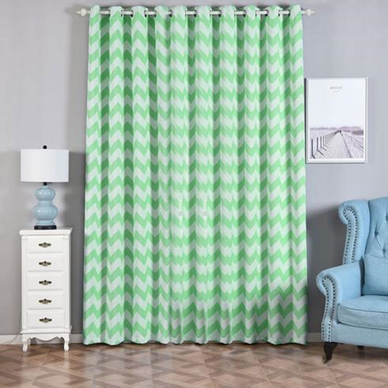 White/Mint Chevron Print Blackout Curtains Grommet Panels - 52"x108