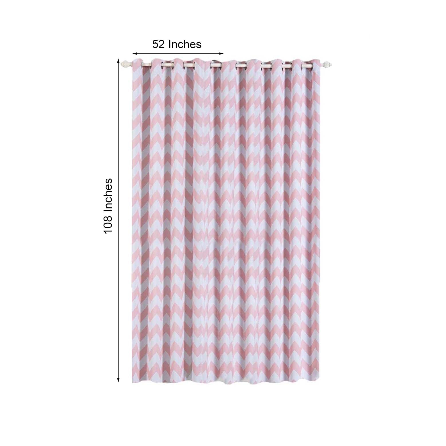 White blush chevron design thermal blackout curtains with chrome grommets.